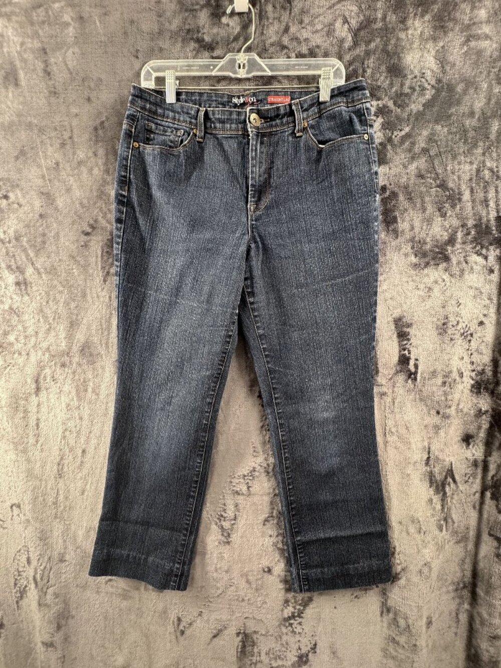 Style & Co Straight Leg Jeans Women's size 12 Dark Wash Stretch Denim